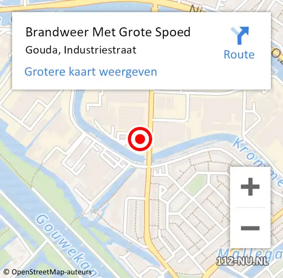 Locatie op kaart van de 112 melding: Brandweer Met Grote Spoed Naar Gouda, Industriestraat op 7 mei 2023 13:27