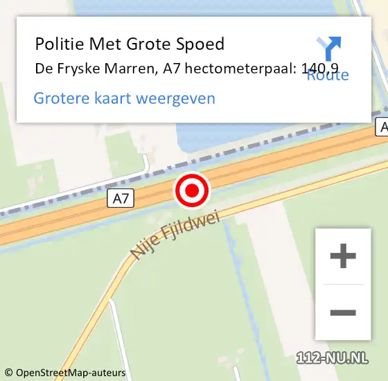 Locatie op kaart van de 112 melding: Politie Met Grote Spoed Naar De Fryske Marren, A7 hectometerpaal: 140,9 op 7 mei 2023 13:45