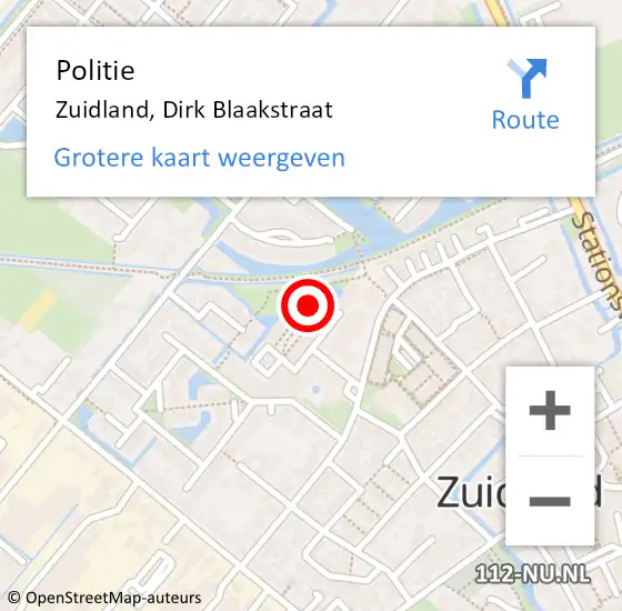 Locatie op kaart van de 112 melding: Politie Zuidland, Dirk Blaakstraat op 7 mei 2023 14:05