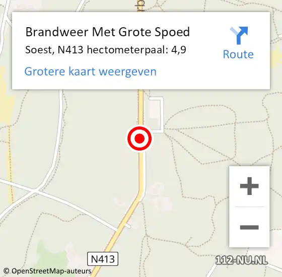 Locatie op kaart van de 112 melding: Brandweer Met Grote Spoed Naar Soest, N413 hectometerpaal: 4,9 op 7 mei 2023 14:26