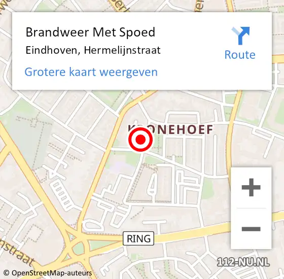 Locatie op kaart van de 112 melding: Brandweer Met Spoed Naar Eindhoven, Hermelijnstraat op 7 mei 2023 14:59