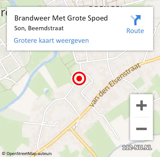 Locatie op kaart van de 112 melding: Brandweer Met Grote Spoed Naar Son, Beemdstraat op 7 mei 2023 15:40