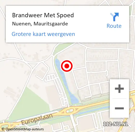 Locatie op kaart van de 112 melding: Brandweer Met Spoed Naar Nuenen, Mauritsgaarde op 7 mei 2023 15:46