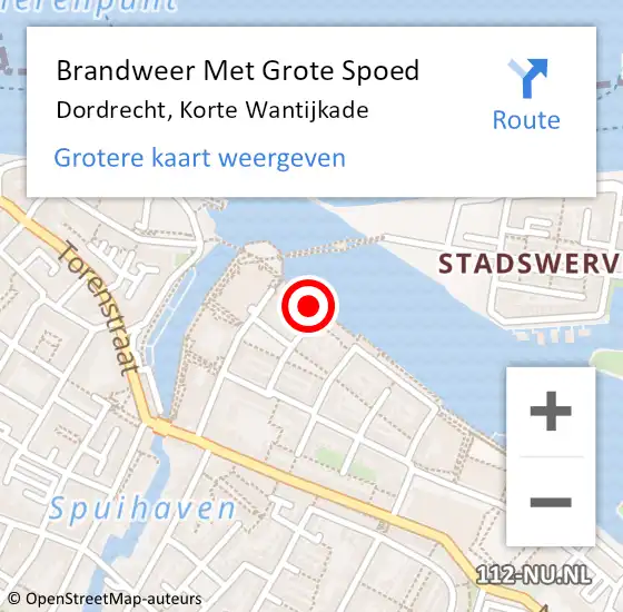 Locatie op kaart van de 112 melding: Brandweer Met Grote Spoed Naar Dordrecht, Korte Wantijkade op 7 mei 2023 15:53