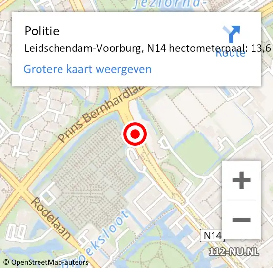 Locatie op kaart van de 112 melding: Politie Leidschendam-Voorburg, N14 hectometerpaal: 13,6 op 7 mei 2023 16:24
