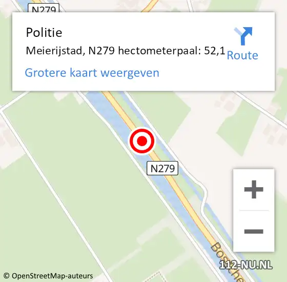 Locatie op kaart van de 112 melding: Politie Meierijstad, N279 hectometerpaal: 52,1 op 7 mei 2023 16:47