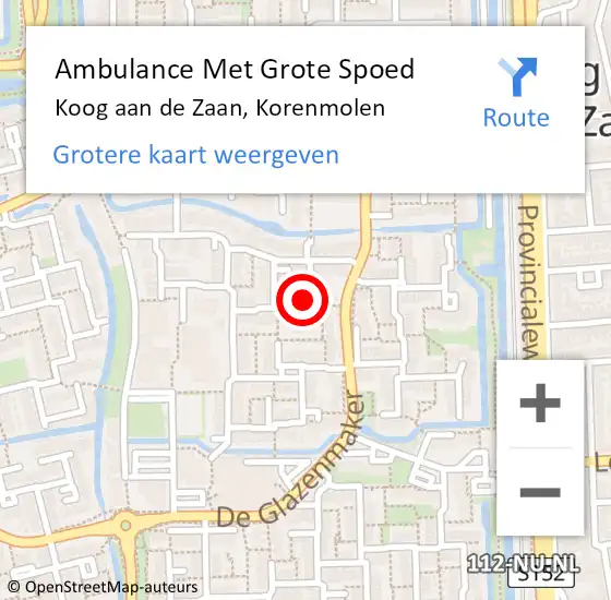 Locatie op kaart van de 112 melding: Ambulance Met Grote Spoed Naar Koog aan de Zaan, Korenmolen op 7 mei 2023 16:51