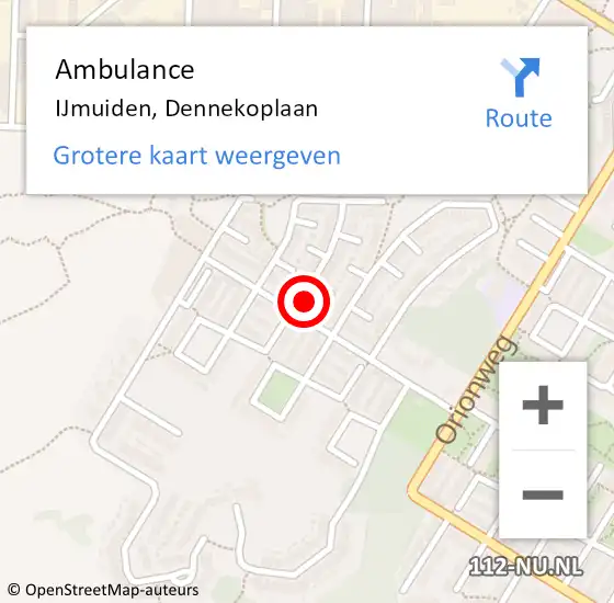 Locatie op kaart van de 112 melding: Ambulance IJmuiden, Dennekoplaan op 7 mei 2023 17:03