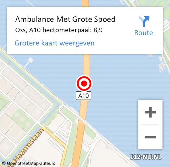 Locatie op kaart van de 112 melding: Ambulance Met Grote Spoed Naar Oss, A10 hectometerpaal: 8,9 op 7 mei 2023 17:42