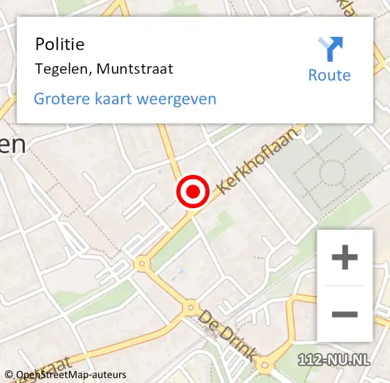 Locatie op kaart van de 112 melding: Politie Tegelen, Muntstraat op 7 mei 2023 17:44