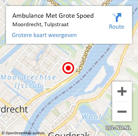 Locatie op kaart van de 112 melding: Ambulance Met Grote Spoed Naar Moordrecht, Tulpstraat op 7 mei 2023 17:47