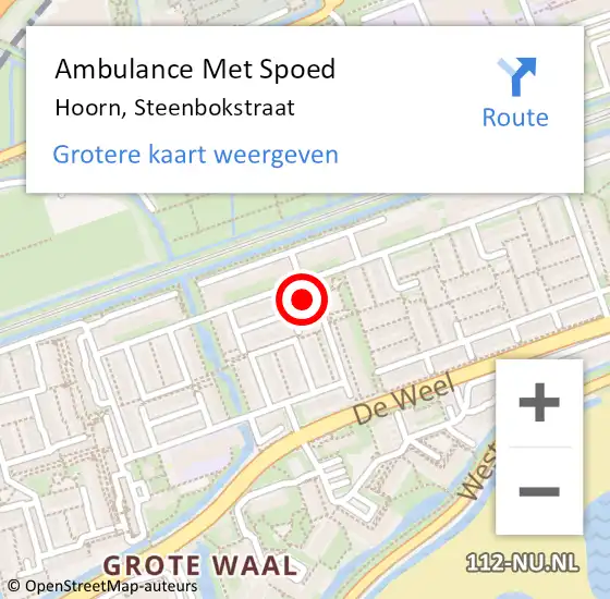 Locatie op kaart van de 112 melding: Ambulance Met Spoed Naar Hoorn, Steenbokstraat op 7 mei 2023 18:12