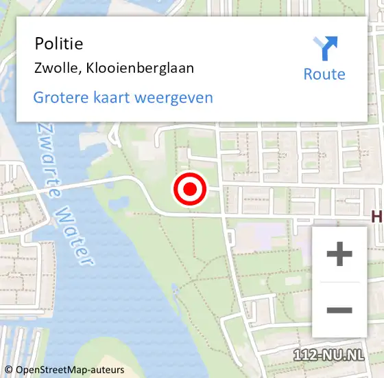 Locatie op kaart van de 112 melding: Politie Zwolle, Klooienberglaan op 7 mei 2023 18:19