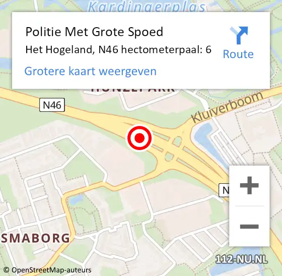 Locatie op kaart van de 112 melding: Politie Met Grote Spoed Naar Het Hogeland, N46 hectometerpaal: 6 op 7 mei 2023 19:02