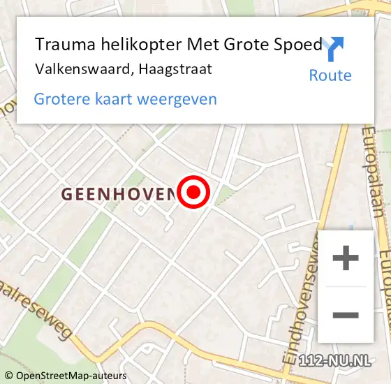 Locatie op kaart van de 112 melding: Trauma helikopter Met Grote Spoed Naar Valkenswaard, Haagstraat op 7 mei 2023 19:37