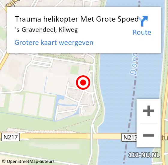 Locatie op kaart van de 112 melding: Trauma helikopter Met Grote Spoed Naar 's-Gravendeel, Kilweg op 7 mei 2023 20:08