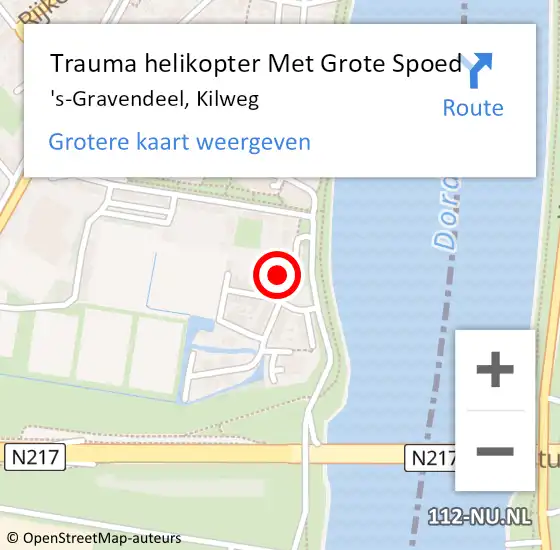 Locatie op kaart van de 112 melding: Trauma helikopter Met Grote Spoed Naar 's-Gravendeel, Kilweg op 7 mei 2023 20:10