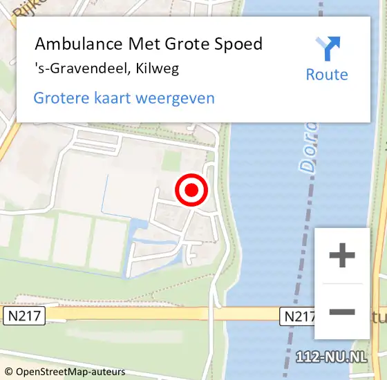 Locatie op kaart van de 112 melding: Ambulance Met Grote Spoed Naar 's-Gravendeel, Kilweg op 7 mei 2023 20:12