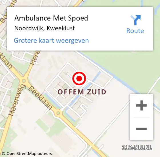 Locatie op kaart van de 112 melding: Ambulance Met Spoed Naar Noordwijk, Kweeklust op 7 mei 2023 20:28