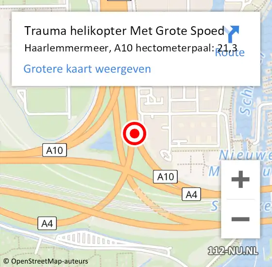 Locatie op kaart van de 112 melding: Trauma helikopter Met Grote Spoed Naar Haarlemmermeer, A10 hectometerpaal: 21,3 op 7 mei 2023 21:27