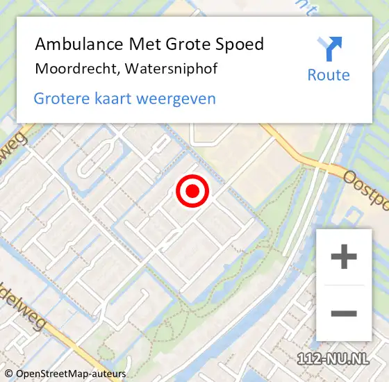 Locatie op kaart van de 112 melding: Ambulance Met Grote Spoed Naar Moordrecht, Watersniphof op 24 augustus 2014 19:22