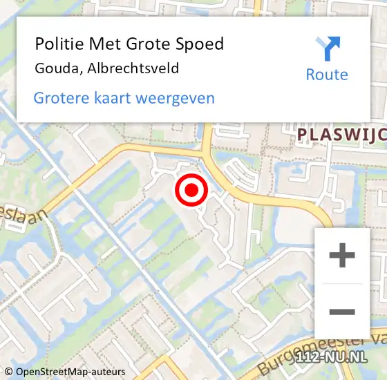 Locatie op kaart van de 112 melding: Politie Met Grote Spoed Naar Gouda, Albrechtsveld op 7 mei 2023 22:25