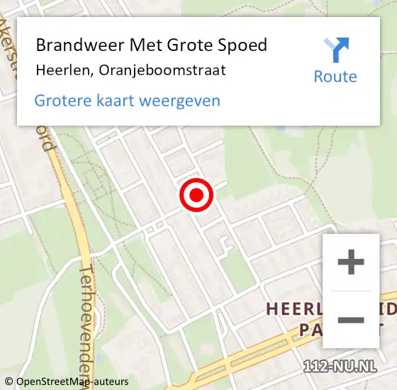 Locatie op kaart van de 112 melding: Brandweer Met Grote Spoed Naar Heerlen, Oranjeboomstraat op 7 mei 2023 22:56