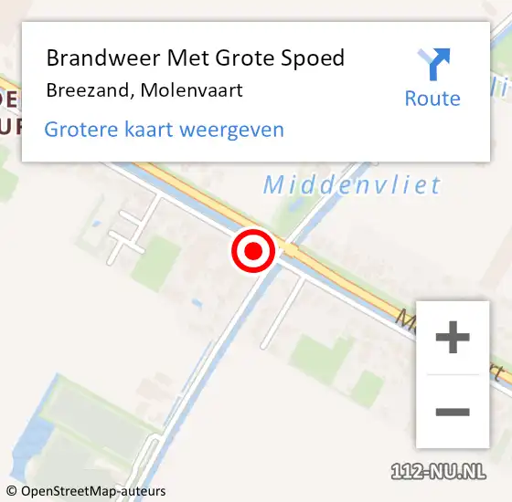 Locatie op kaart van de 112 melding: Brandweer Met Grote Spoed Naar Breezand, Molenvaart op 7 mei 2023 23:52