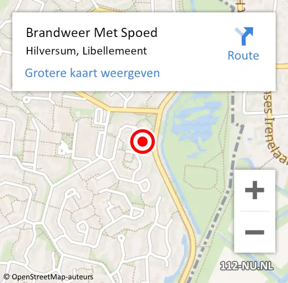 Locatie op kaart van de 112 melding: Brandweer Met Spoed Naar Hilversum, Libellemeent op 8 mei 2023 00:22