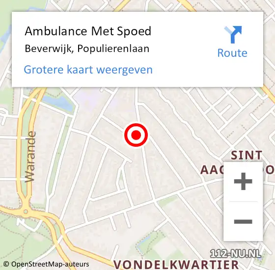 Locatie op kaart van de 112 melding: Ambulance Met Spoed Naar Beverwijk, Populierenlaan op 8 mei 2023 00:50