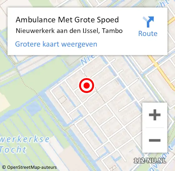 Locatie op kaart van de 112 melding: Ambulance Met Grote Spoed Naar Nieuwerkerk aan den IJssel, Tambo op 8 mei 2023 01:04