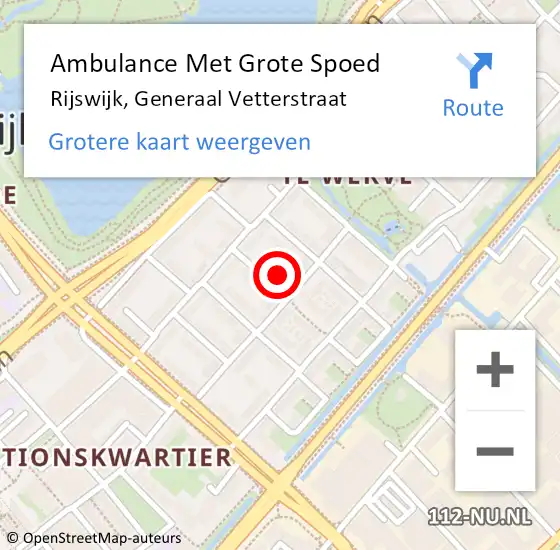 Locatie op kaart van de 112 melding: Ambulance Met Grote Spoed Naar Rijswijk, Generaal Vetterstraat op 8 mei 2023 01:29