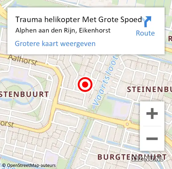 Locatie op kaart van de 112 melding: Trauma helikopter Met Grote Spoed Naar Alphen aan den Rijn, Eikenhorst op 8 mei 2023 01:41