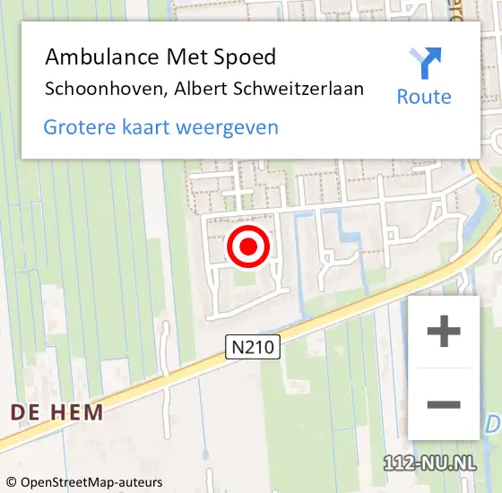 Locatie op kaart van de 112 melding: Ambulance Met Spoed Naar Schoonhoven, Albert Schweitzerlaan op 8 mei 2023 03:11