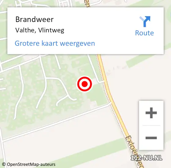 Locatie op kaart van de 112 melding: Brandweer Valthe, Vlintweg op 24 augustus 2014 19:40