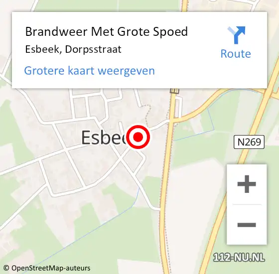 Locatie op kaart van de 112 melding: Brandweer Met Grote Spoed Naar Esbeek, Dorpsstraat op 8 mei 2023 05:32