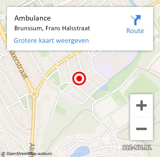 Locatie op kaart van de 112 melding: Ambulance Brunssum, Frans Halsstraat op 24 augustus 2014 19:47