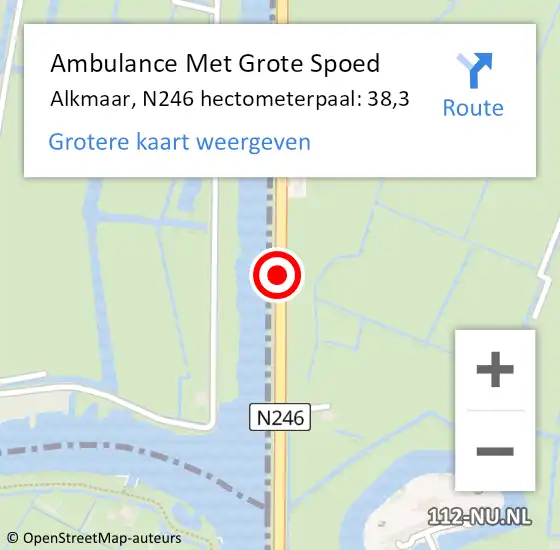 Locatie op kaart van de 112 melding: Ambulance Met Grote Spoed Naar Alkmaar, N246 hectometerpaal: 38,3 op 8 mei 2023 07:46