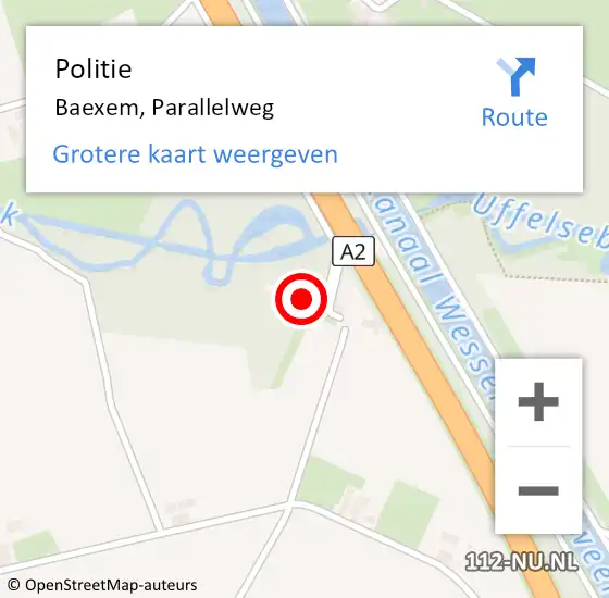 Locatie op kaart van de 112 melding: Politie Baexem, Parallelweg op 8 mei 2023 07:47