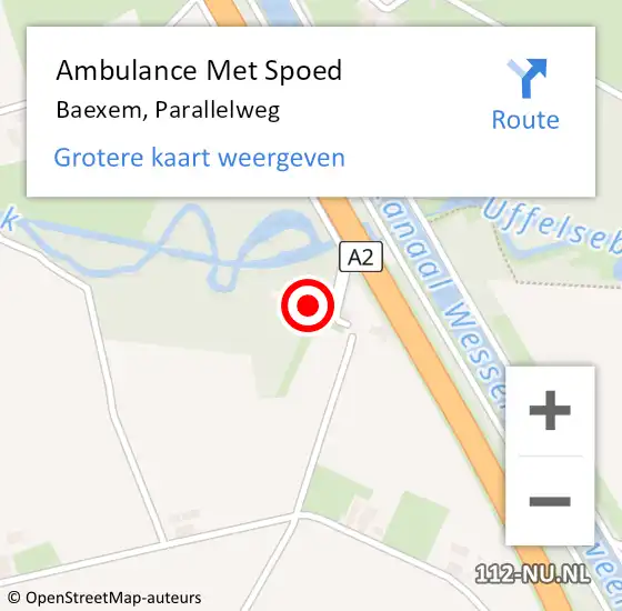 Locatie op kaart van de 112 melding: Ambulance Met Spoed Naar Baexem, Parallelweg op 8 mei 2023 07:47
