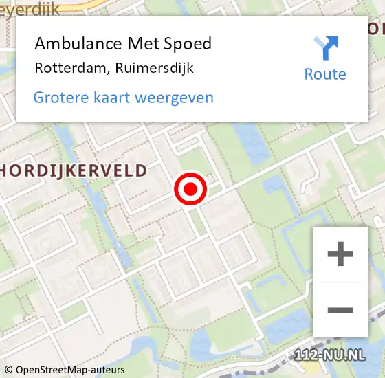 Locatie op kaart van de 112 melding: Ambulance Met Spoed Naar Rotterdam, Ruimersdijk op 8 mei 2023 07:53