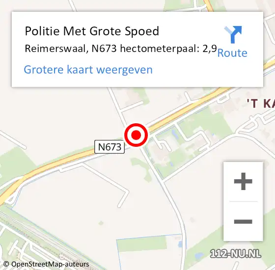 Locatie op kaart van de 112 melding: Politie Met Grote Spoed Naar Reimerswaal, N673 hectometerpaal: 2,9 op 8 mei 2023 08:12