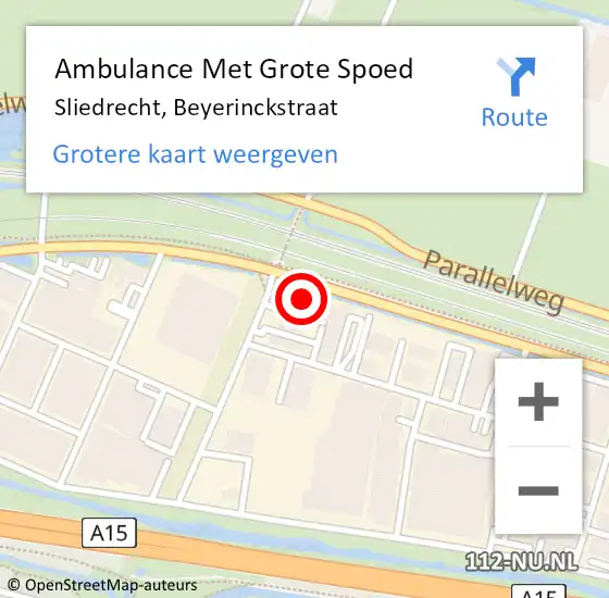 Locatie op kaart van de 112 melding: Ambulance Met Grote Spoed Naar Sliedrecht, Beyerinckstraat op 8 mei 2023 08:24