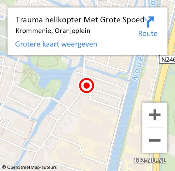 Locatie op kaart van de 112 melding: Trauma helikopter Met Grote Spoed Naar Krommenie, Oranjeplein op 8 mei 2023 08:42