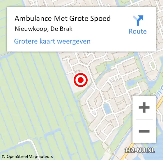 Locatie op kaart van de 112 melding: Ambulance Met Grote Spoed Naar Nieuwkoop, De Brak op 8 mei 2023 08:48