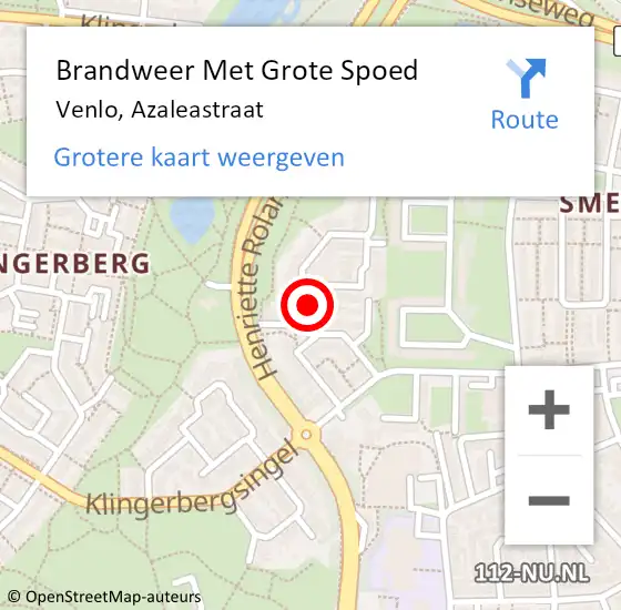 Locatie op kaart van de 112 melding: Brandweer Met Grote Spoed Naar Venlo, Azaleastraat op 8 mei 2023 08:56