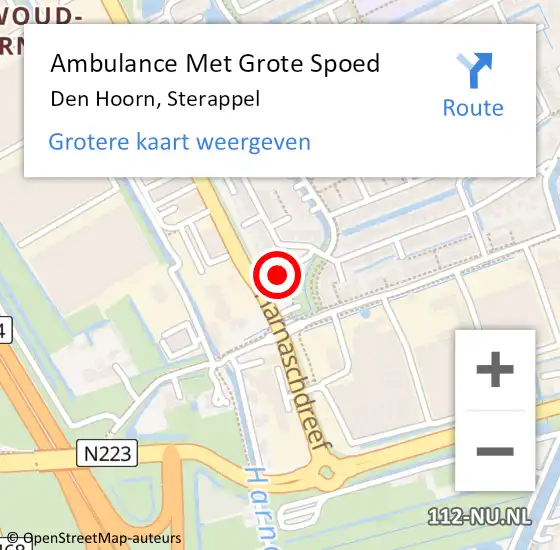 Locatie op kaart van de 112 melding: Ambulance Met Grote Spoed Naar Den Hoorn, Sterappel op 8 mei 2023 09:00