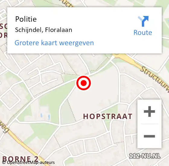 Locatie op kaart van de 112 melding: Politie Schijndel, Floralaan op 8 mei 2023 09:50