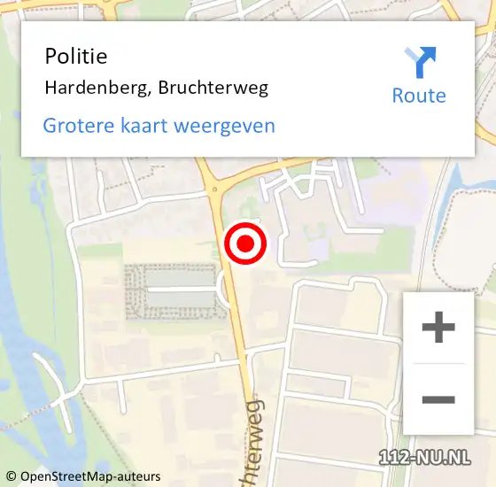 Locatie op kaart van de 112 melding: Politie Hardenberg, Bruchterweg op 8 mei 2023 10:48