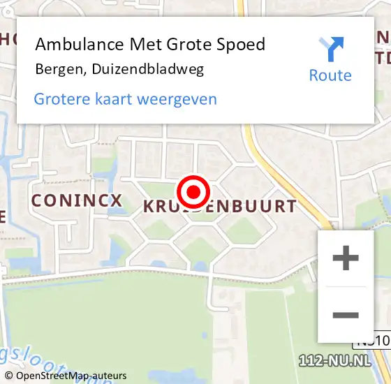 Locatie op kaart van de 112 melding: Ambulance Met Grote Spoed Naar Bergen, Duizendbladweg op 8 mei 2023 11:04